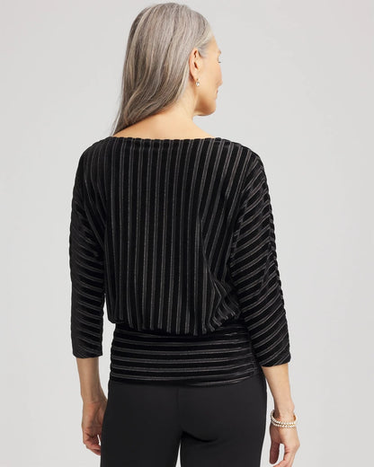 Velvet Burnout Stripe Banded-Bottom Top