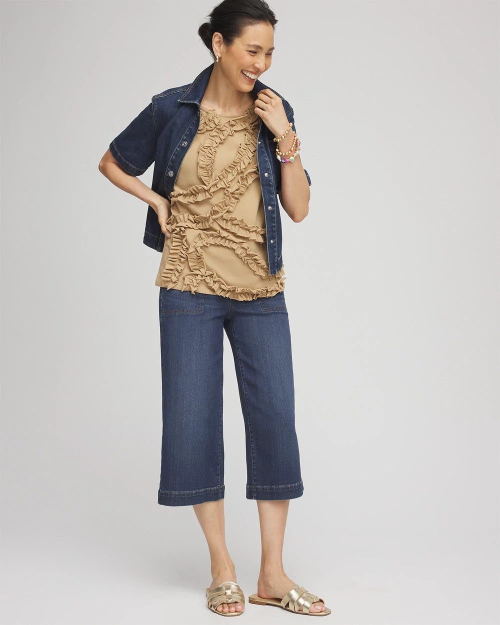 Sleeveless Ruffle-Appliqué Tank Top