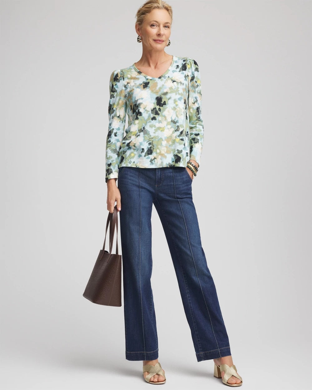 Printed Slub Puff-Sleeve Tee