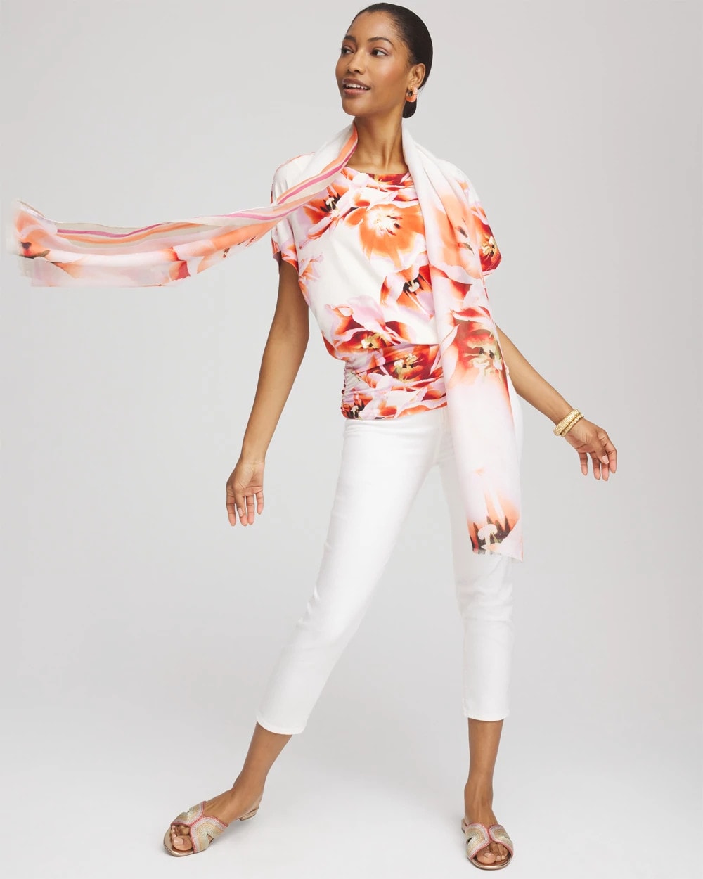 Touch of Cool™ Tropical Ruched Banded Hem Top