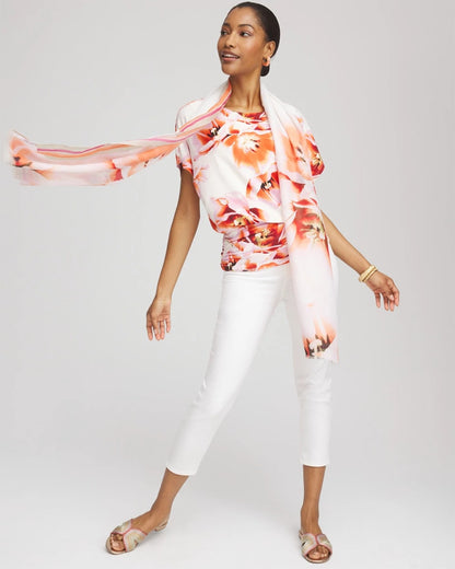 Touch of Cool™ Tropical Ruched Banded Hem Top