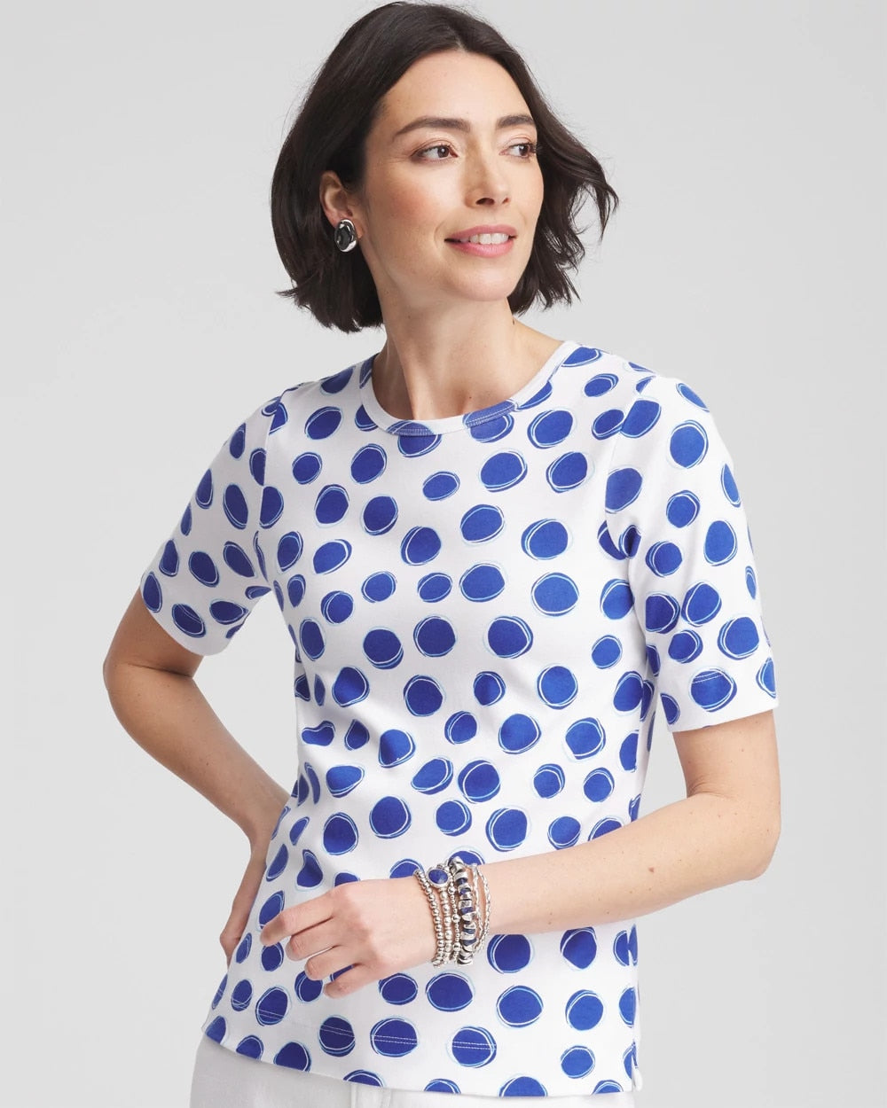 Polka-Dot Pima Cotton Crewneck Tee