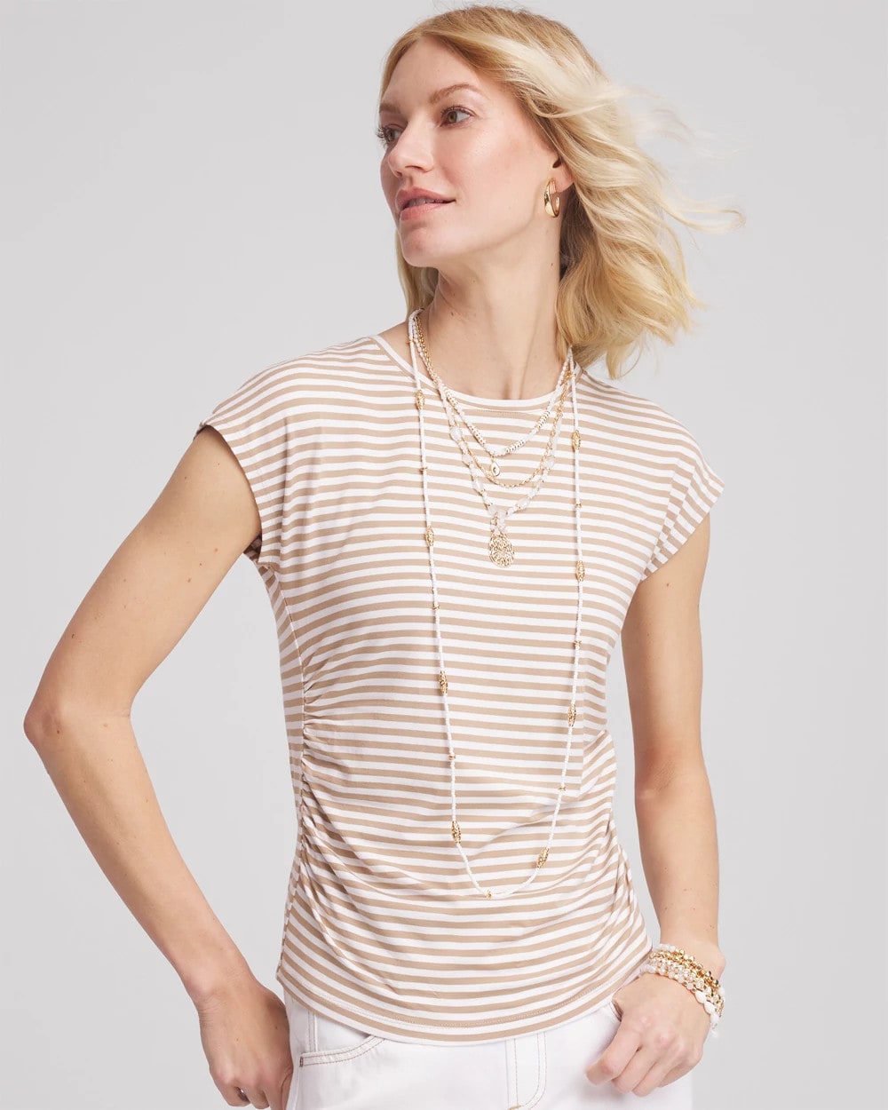 Neutral Striped Cap Sleeve Dolman Tee