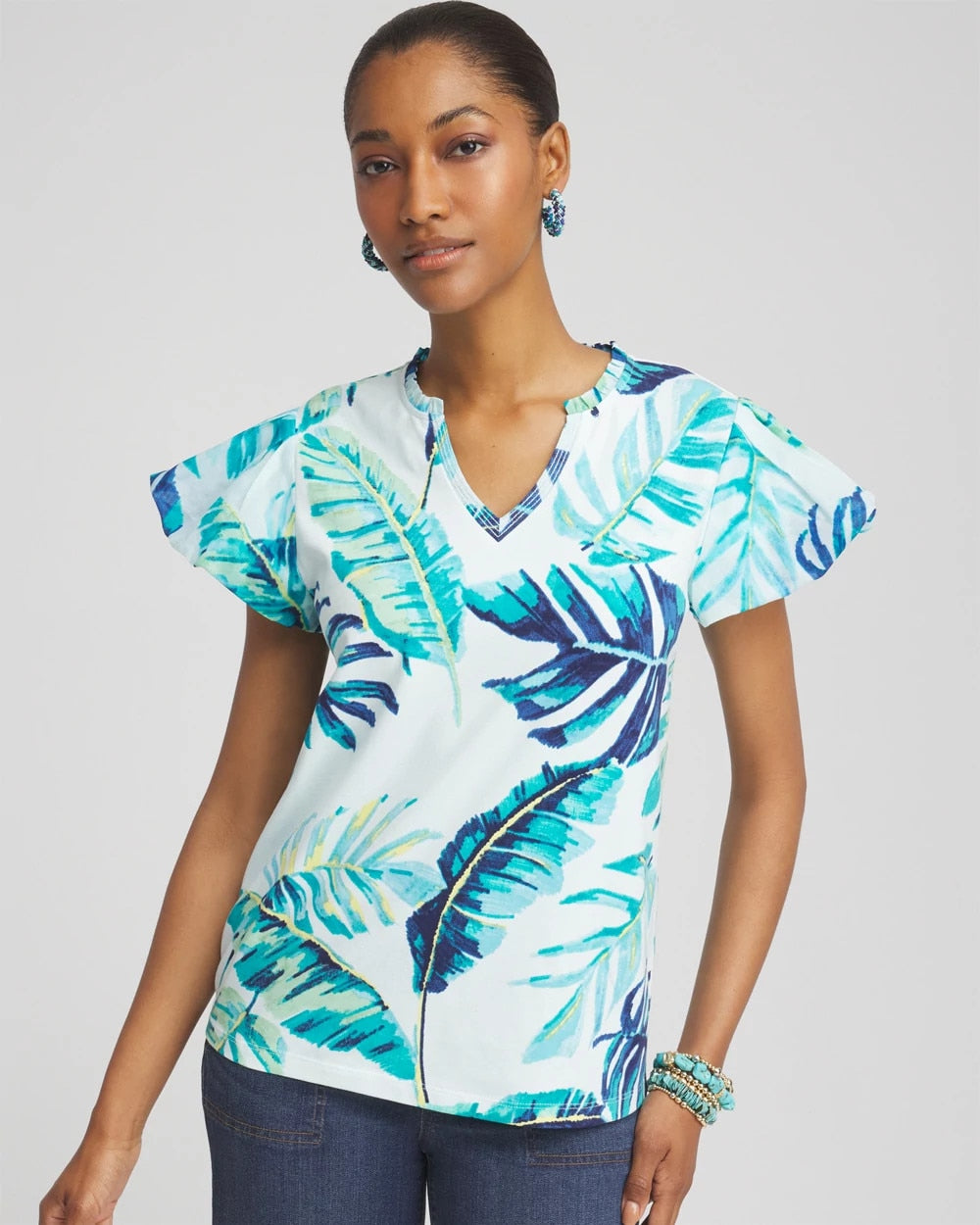 Notch Neck Cap Sleeve Tee