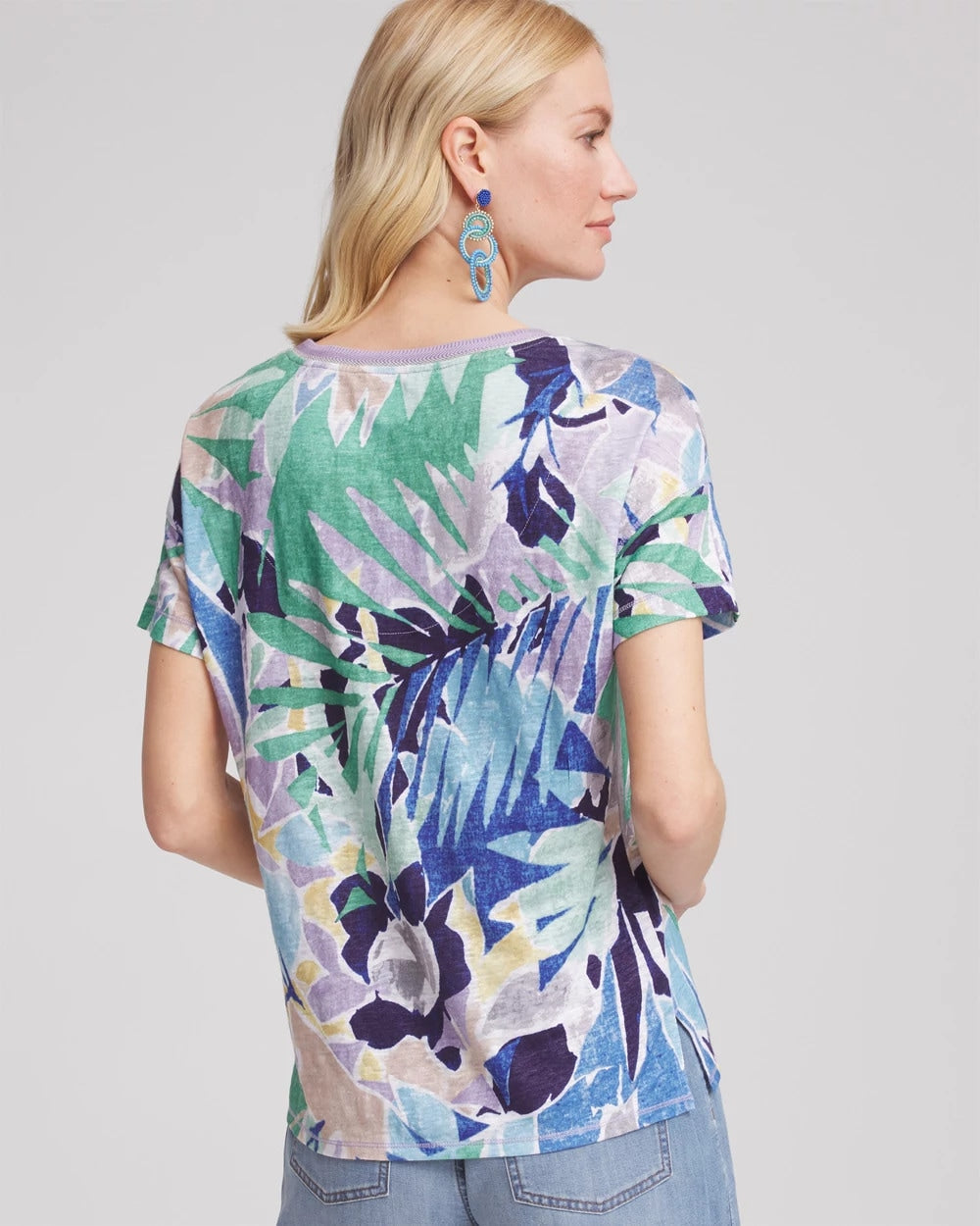 Tropical Nights Sweater-Trim Linen Tee