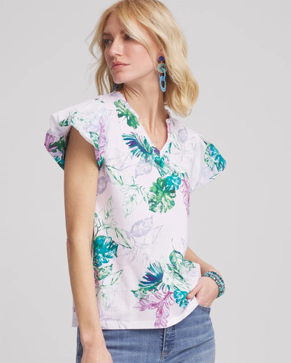 Notch Neck Cap Sleeve Tee