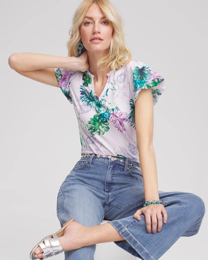 Notch Neck Cap Sleeve Tee