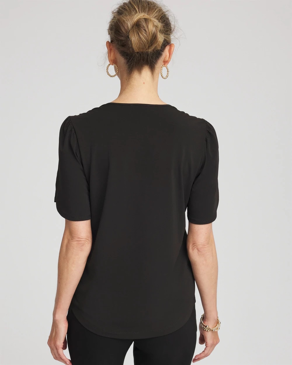 Petal-Sleeve Voop Neck Tee