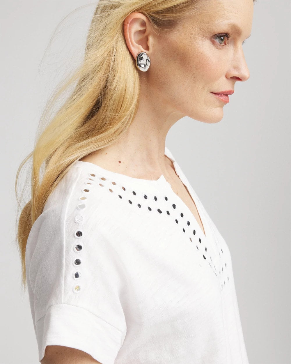 Paillette Trim Cotton Slub Tee