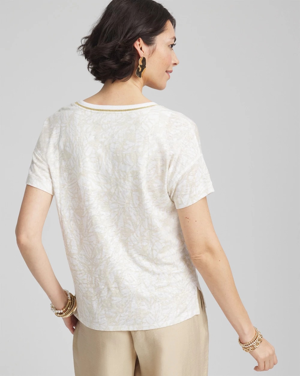 Printed Sweater Trim Linen Tee