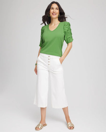 Ruched Sleeve V-Neck Tee