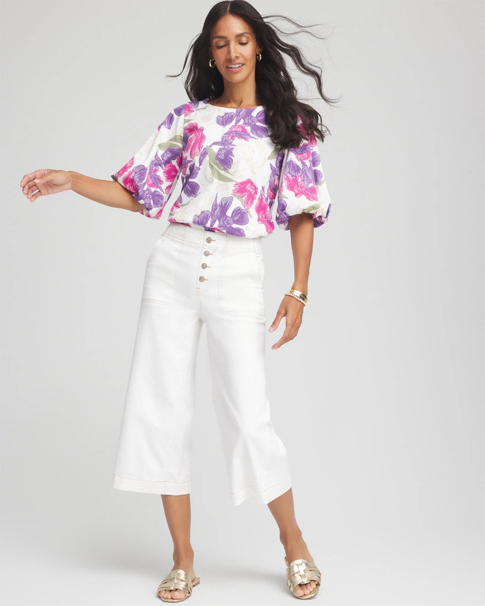 Floral Bubble Sleeve Top
