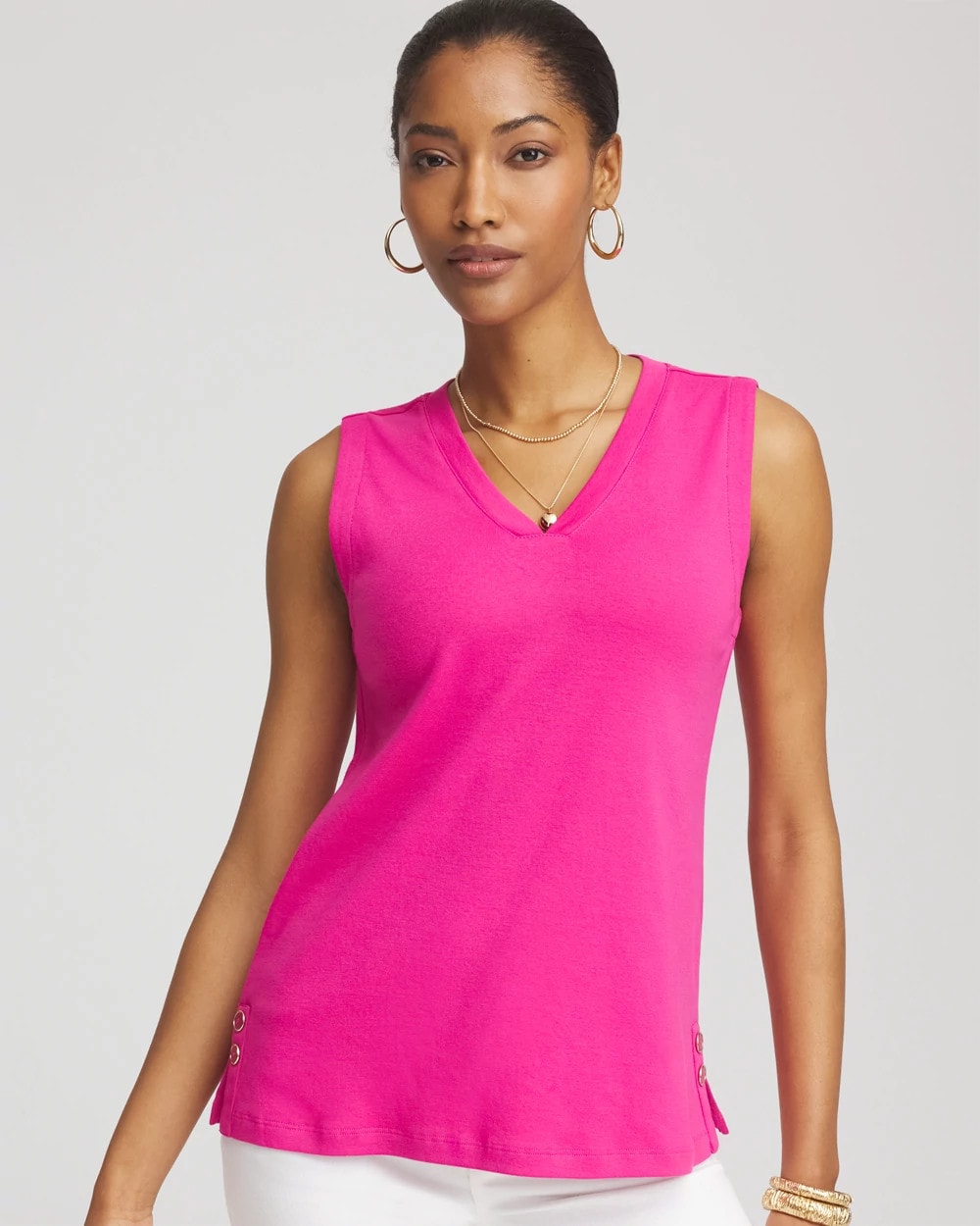Sleeveless V-Neck Button Tank