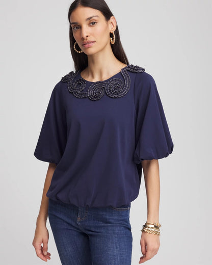 Bubble Hem Pleated Cotton Top