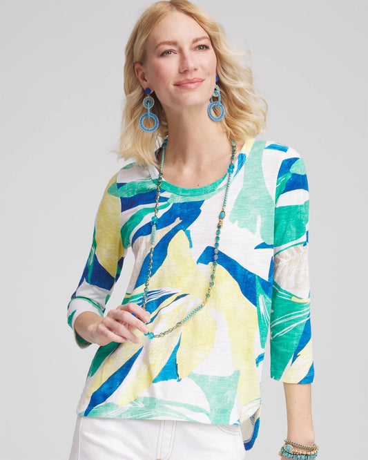 Ocean Print Slub Scoop-Neck Tee