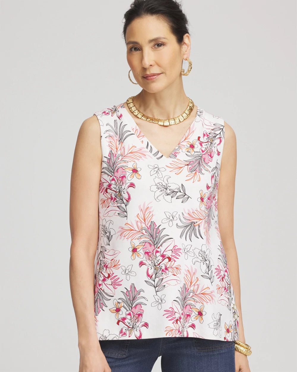 Floral Sleeveless V-Neck Tank