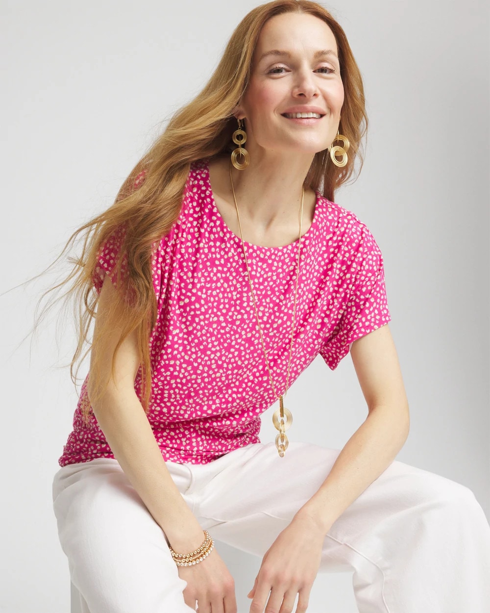 Touch of Cool™ Cheetah Ruched Banded Hem Top