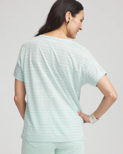 Striped Sweater-Trim Linen Tee