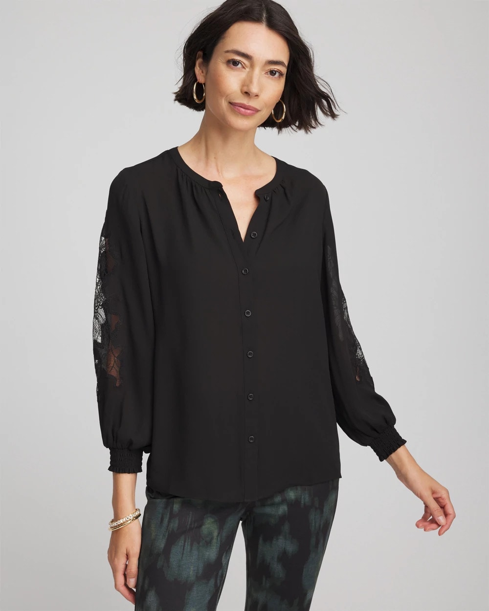 Crepe Banded Collar Blouse