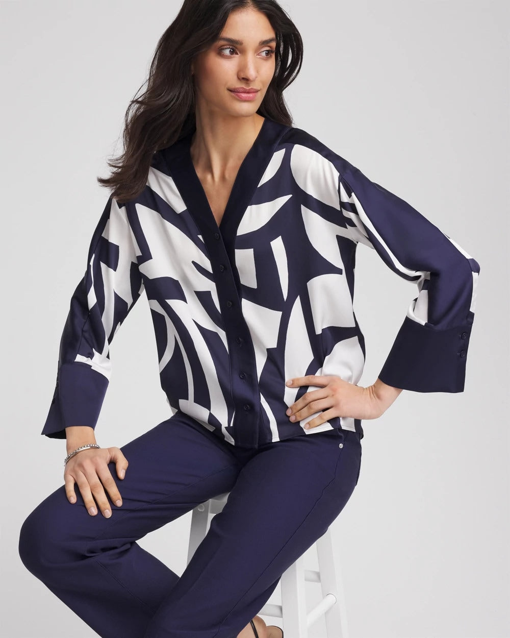 Satin Geo Print Blouse