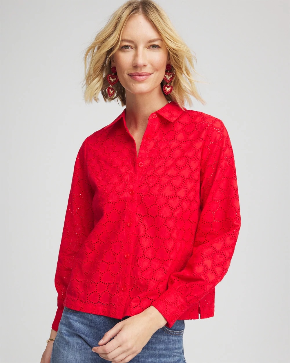 Heart Eyelet Button Down Shirt