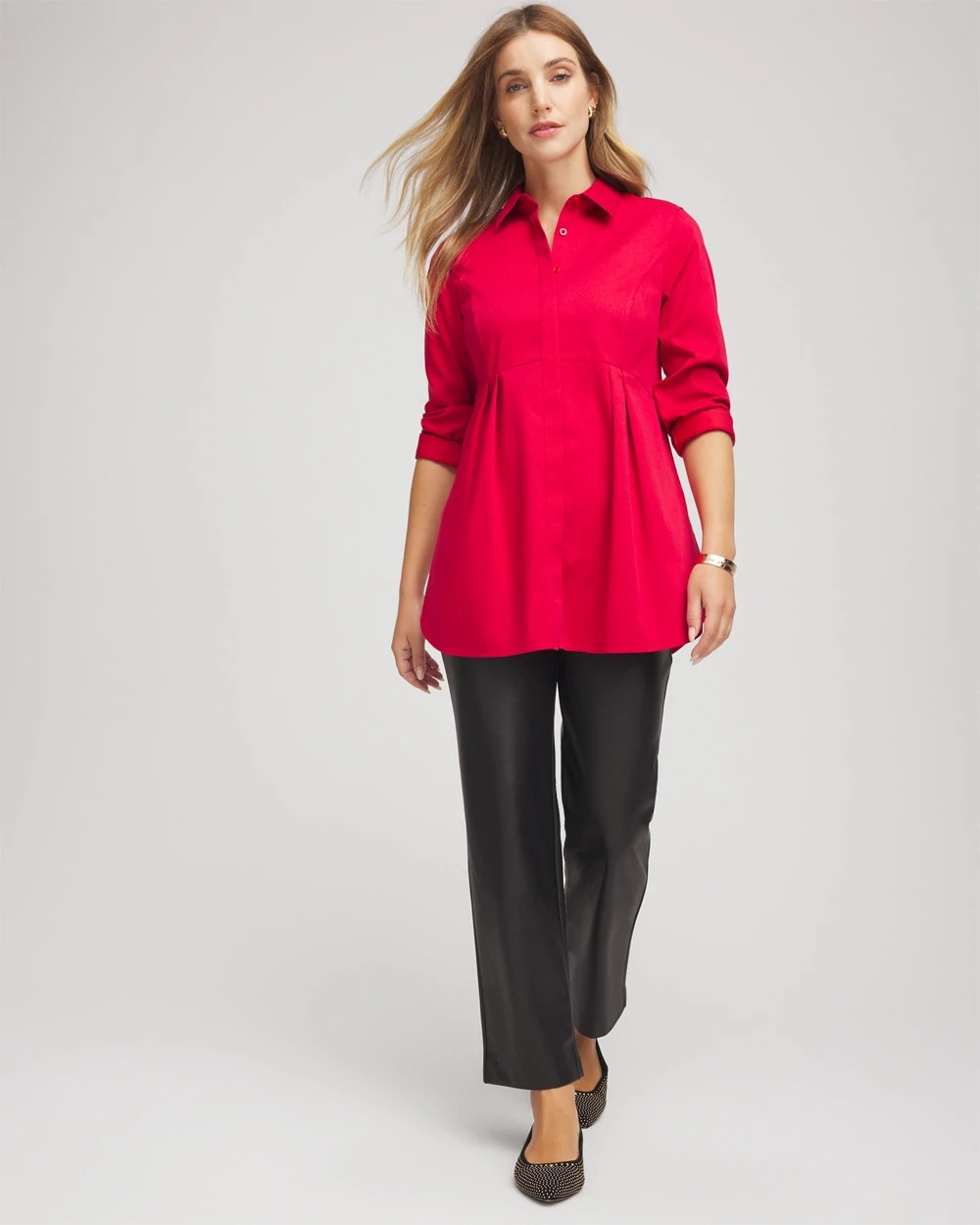 No Iron™ Peplum Pleated Shirt