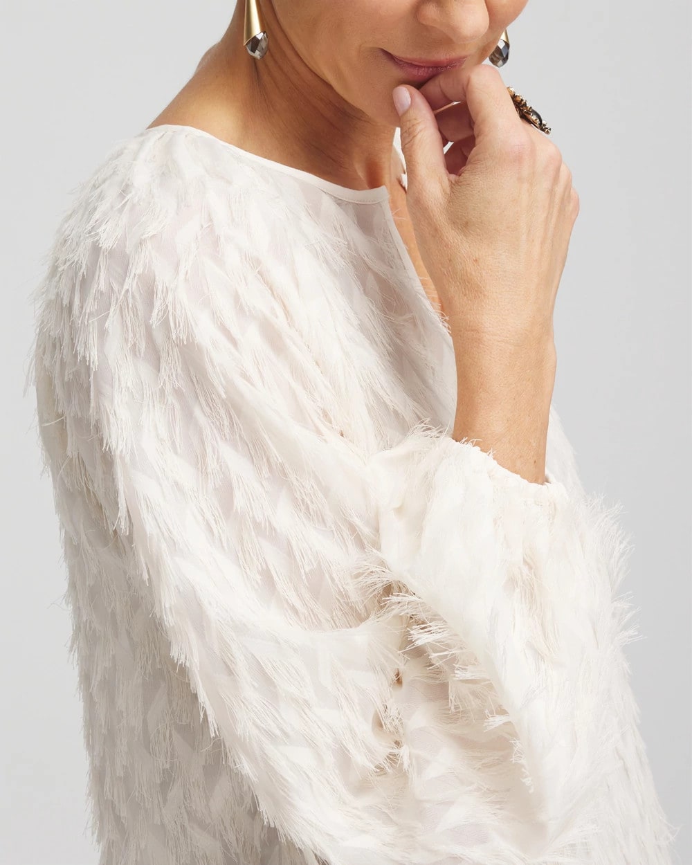 Feathered Pullover Peasant Blouse