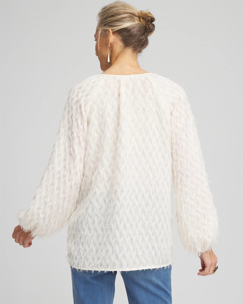 Feathered Pullover Peasant Blouse