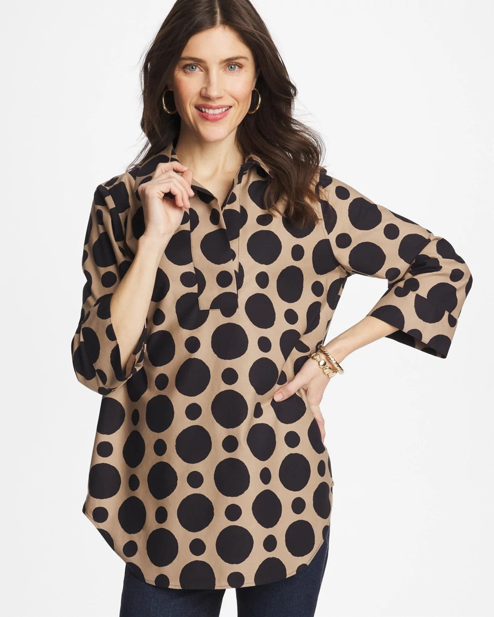 No Iron™ Stretch Global Dots Popover Tunic