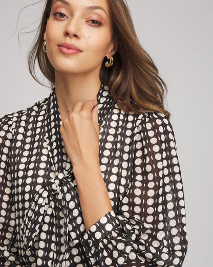 Clip-Dot Tie-Front Blouse