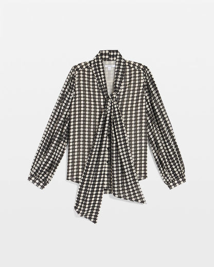 Clip-Dot Tie-Front Blouse