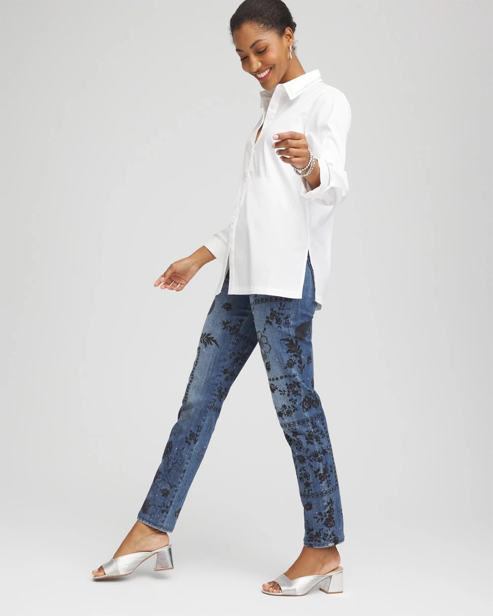 Rhinestone Embellished Poplin Tunic