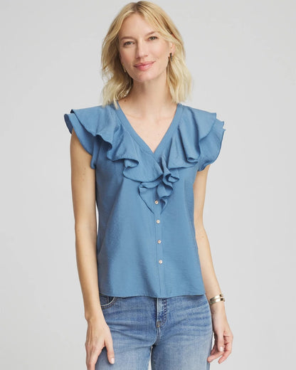 Crepe Ruffle-Trim Blouse