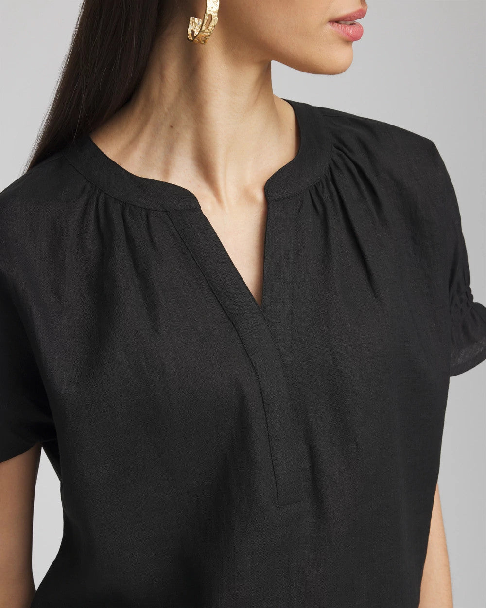 Linen Flutter-Sleeve Popover Top