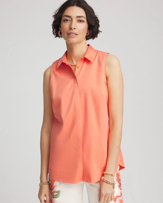 No Iron™ Sleeveless Sateen-Stretch Shirt