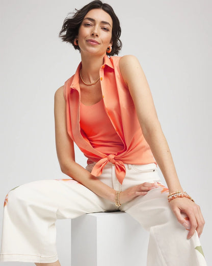 No Iron™ Sleeveless Sateen-Stretch Shirt