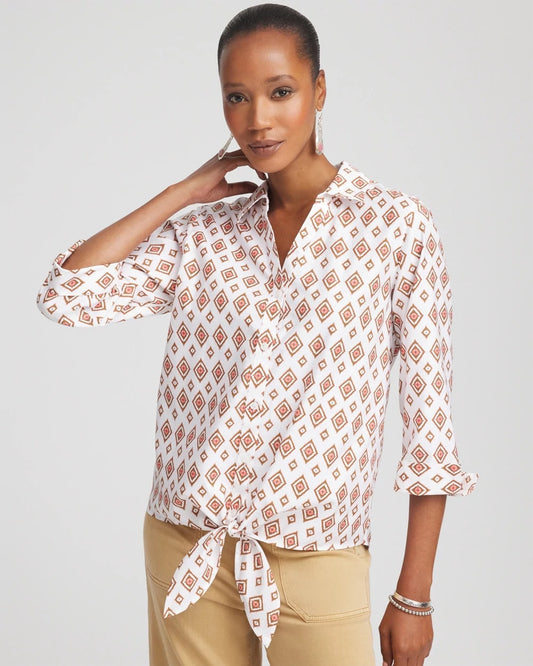 No Iron™ Tie-Front Geo-Print Shirt