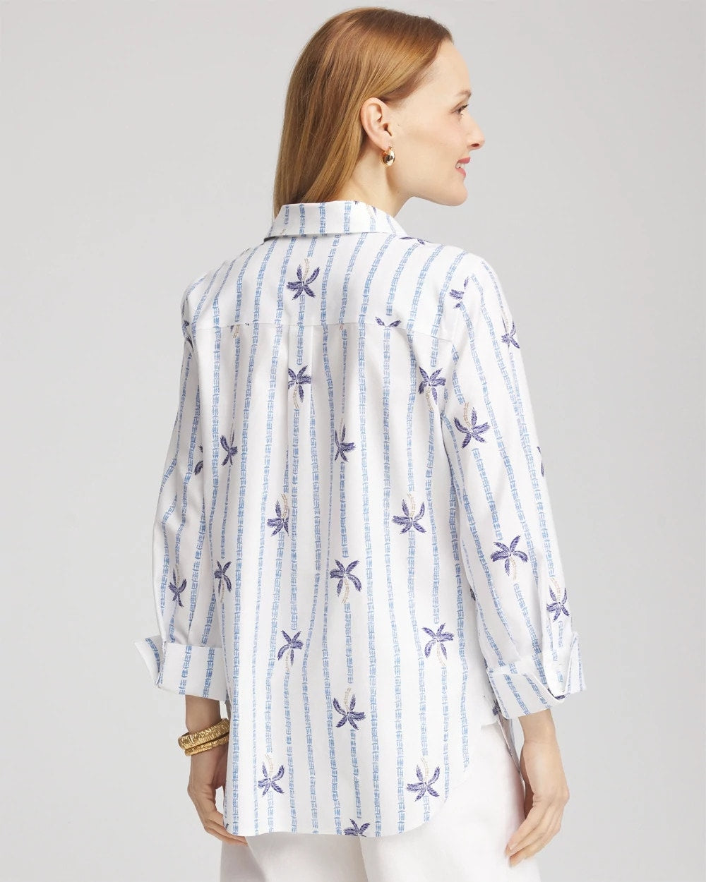 No Iron™ Palm Striped Sateen Shirt