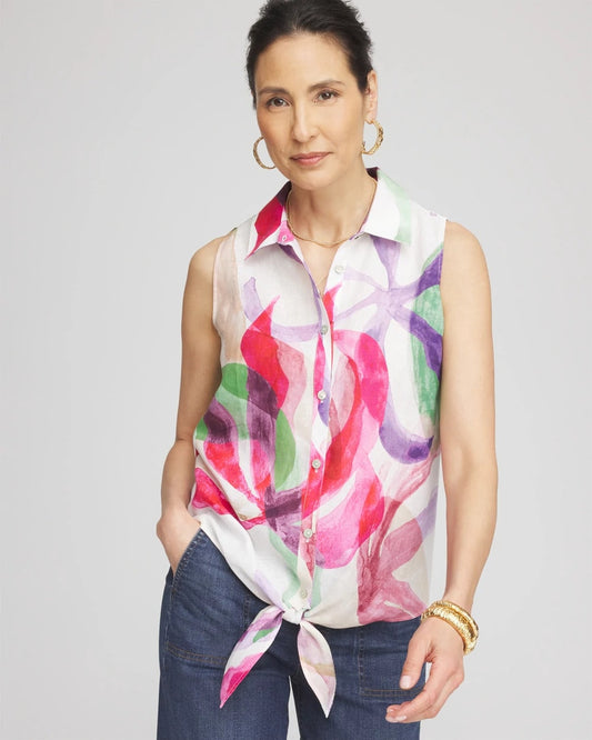 No Iron™ Bloom Linen Tie-Front Shirt