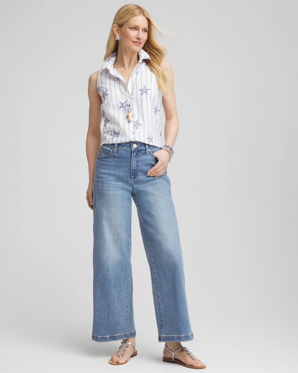 No Iron™ Starfish Striped Sleeveless Sateen Shirt