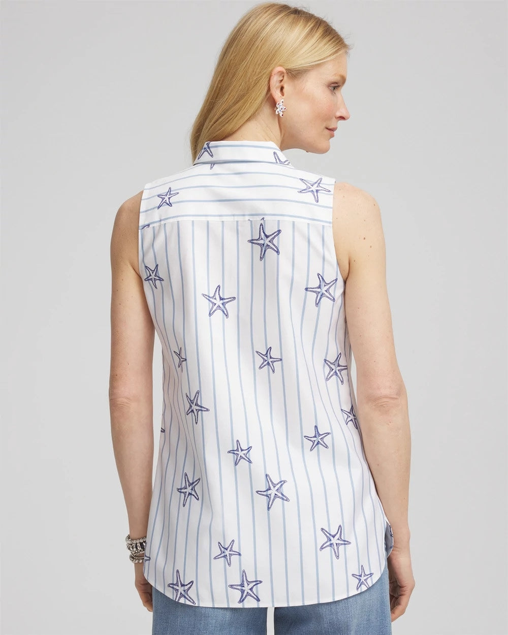 No Iron™ Starfish Striped Sleeveless Sateen Shirt