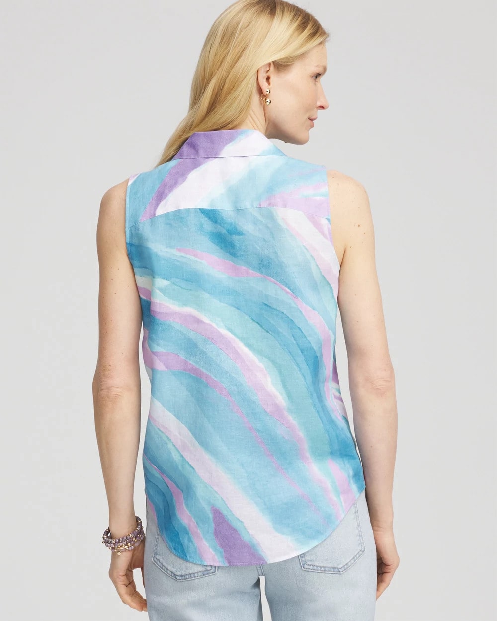 No Iron™ Linen Tie-Front Sleeveless Shirt