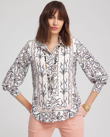 Faux Silk Floral Collared Shirt