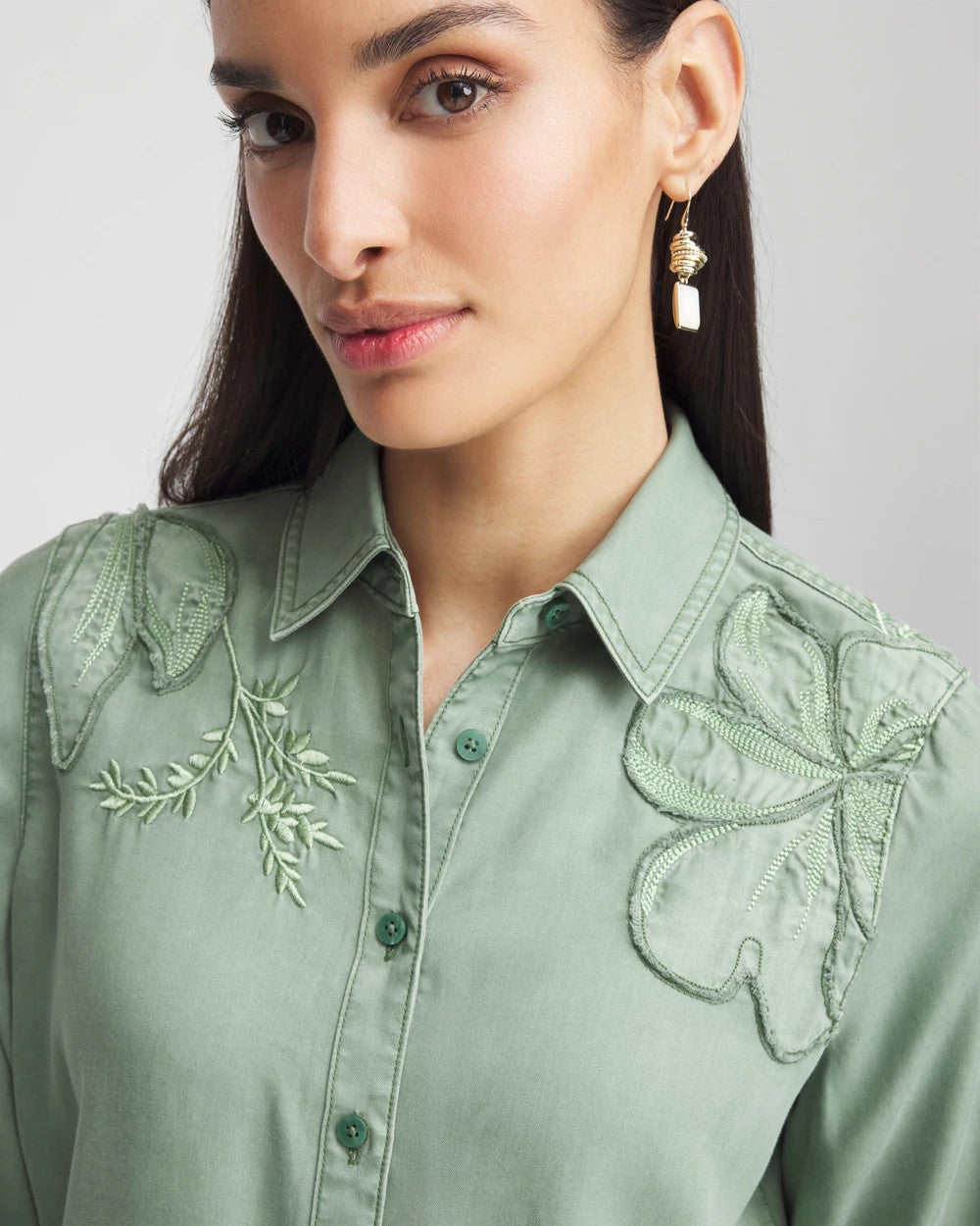 Embellished Lyocell Tencel™ Collared Shirt