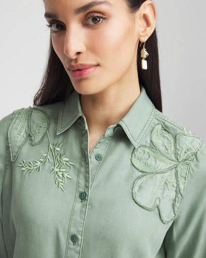 Embellished Lyocell Tencel™ Collared Shirt
