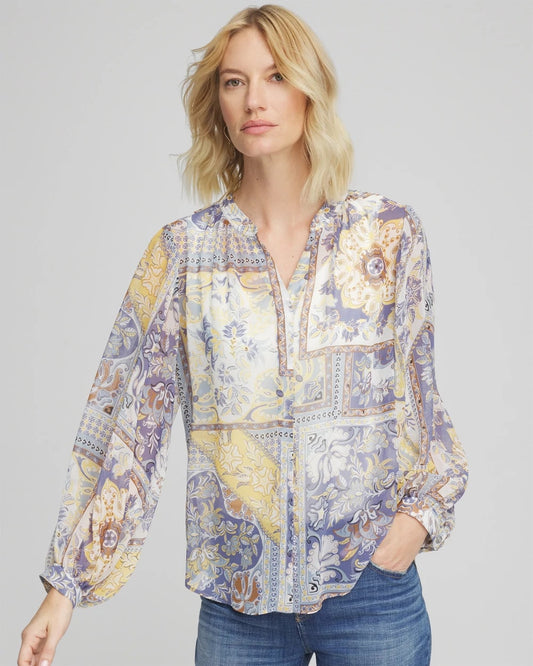 Artisanal Georgette Blouson-Sleeve Blouse