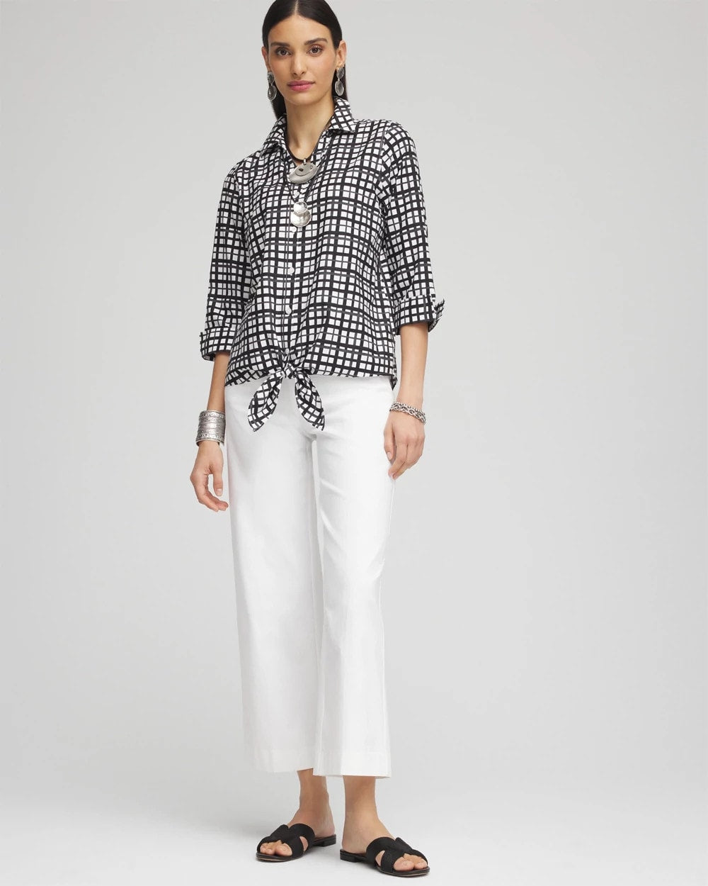 No Iron™ Plaid Tie-Front Top