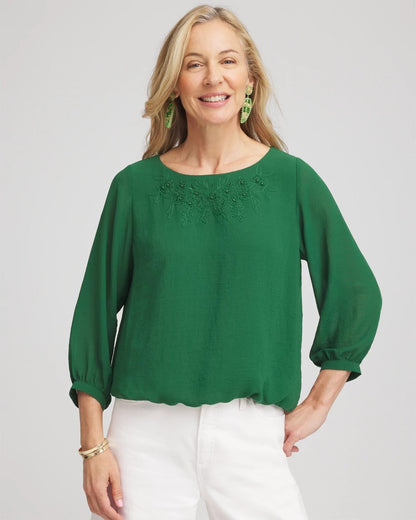 Embroidered Crinkle Chiffon Blouse
