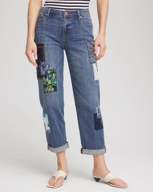 Boyfriend Patchwork Cropped Jeans