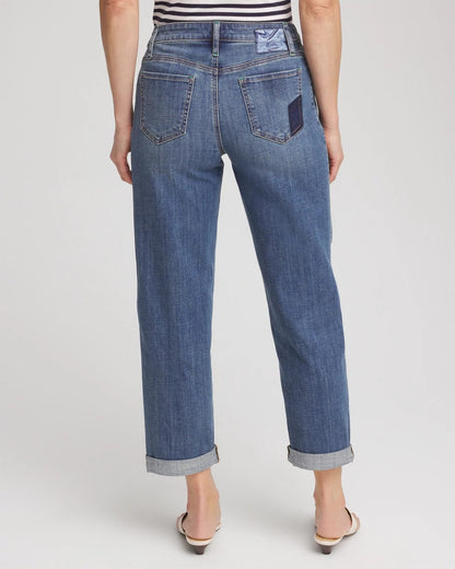 Boyfriend Patchwork Cropped Jeans